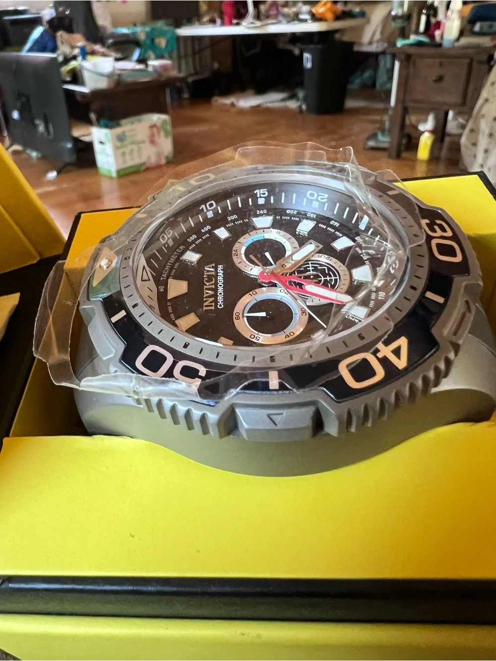 Invicta Men’s Black Dial Silver Case Chronograph Watch with Blue Accent